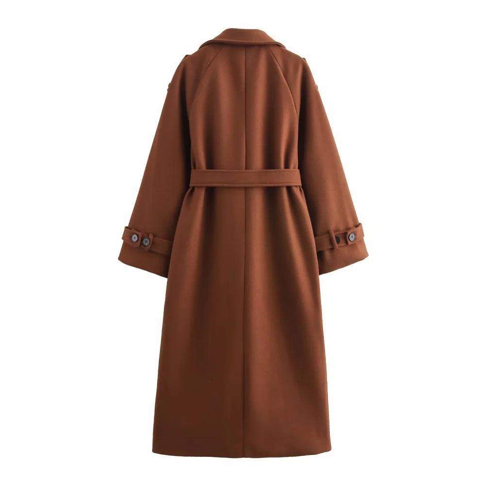 Ana Korr - elegantiškas vilnonis paltas su diržu ir atlapais