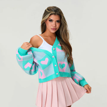 Diana - megztas moteriškas kardiganas su sagomis ir V formos iškirpte